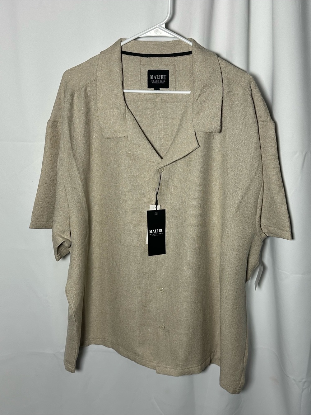 NWT Malibu beach club  Men’s Short Sleeve Camp Collar ShirtBeige linen look 5x